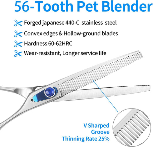 8'' Thinning Shears for Dogs, Professional Grooming Shears, Japan 440C Stainless Steel, Sharp Heavy Duty Blending