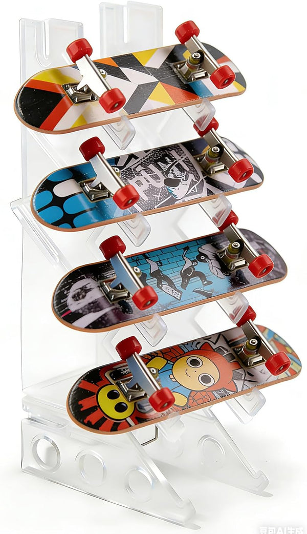 KAKUPPA 5-Slot Mini Fingerboard Display Rack, Transparent Acrylic Finger Skateboard Storage Stand, Finger