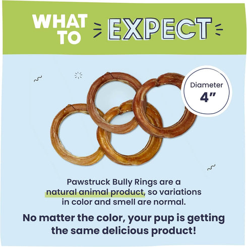 Pawstruck 4" All-Natural Bully Stick Rings for Dogs - Rawhide-Free, 100% Beef Dental Chew Bones - 3 Pack