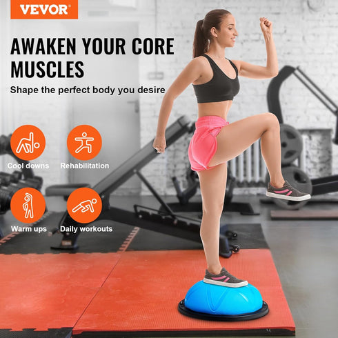 VEVOR Half Exercise Ball Trainer - 23 inch Balance Ball with Resistance Bands and Pump for Home Gym