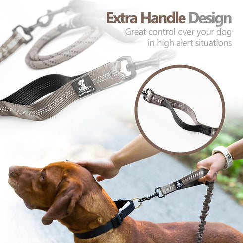 Heavy Duty Rope Bungee Leash for Large Medium Dogs, Anti-Pull, No Slip Reflective (Brown, Bungee Leash- 5.5 Ft)