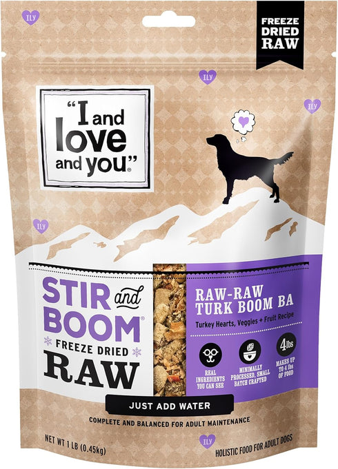 I AND LOVE AND YOU Stir and Boom Dehydrated Freeze Dried Raw Dog Food - Turkey, Grain Free, 1lb Bag