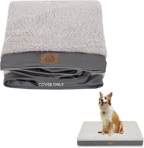 Washable Large Dog Bed Covers, Soft Plush Replacement, Waterproof Dog Bed Liner, Grey 35x22x3 Inches, Pet Bed Cover