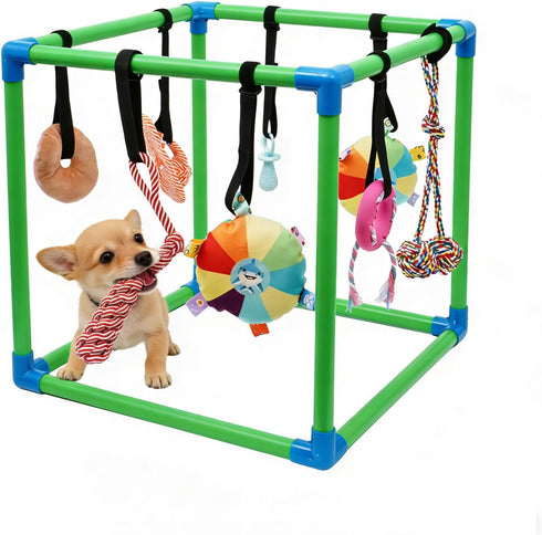 HBLEDOT Puppy Play Gym with 8 Hanging Toys, Small Dogs Indoor Jungle Gym,