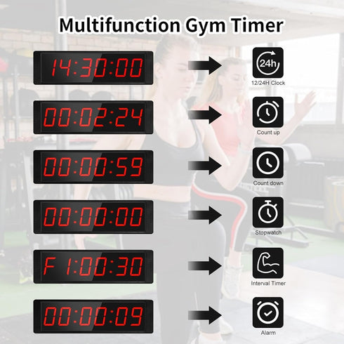 Countdown 12/24H Gym Timer Portable Gym Clock with Start/Stop Button,Interval Timers Stopwatch Timer Remote Control