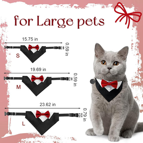 1 Piece Red Formal Dog Tuxedo Bandana with Bow Tie and Neck Tie for Dogs and Cats, L