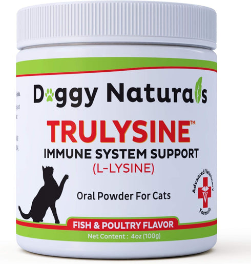 "Trulysine L-Lysine for Cats Immune Support Oral Powder 4oz/100g - Fish & Poultry Flavor for All Ages"