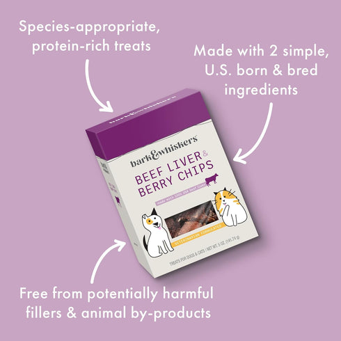 Dr. Mercola Bark & Whiskers Beef Liver & Berry Chips for Dogs & Cats - 5 Oz, Digestive Support, Non-GMO