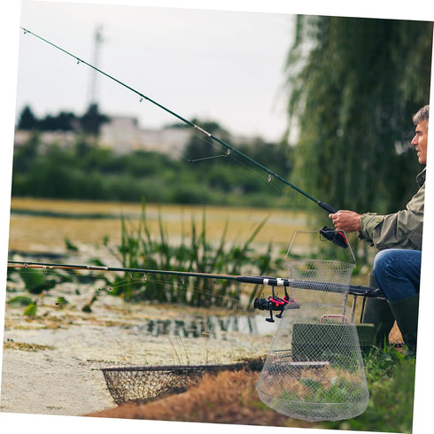 28 Inch YARNOW Stainless Steel Fish Basket Folding Fishing Net Metal Fishing Cage for Crab Shrimp Sea River Boat Use