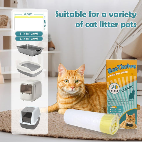 20 Count Cat Litter Liners, Large Drawstring Extra Thick Kitty Litter Box Bags (Medium 31" x 18")