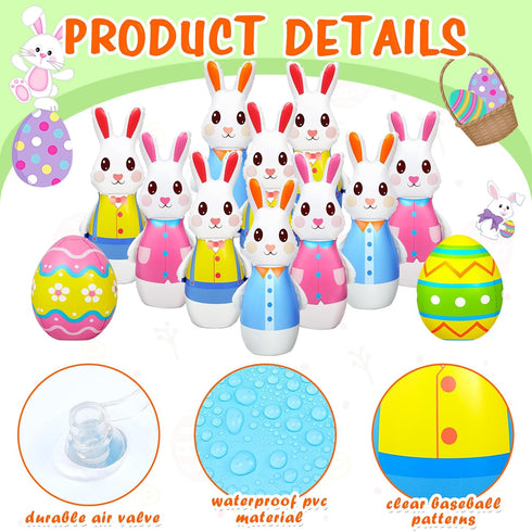 12 28 Inch Set 10 2 Shappy Pcs Giant Inflatable Easter Bunny Bowling with Egg, Inflatable Easter Game for Kids Adults