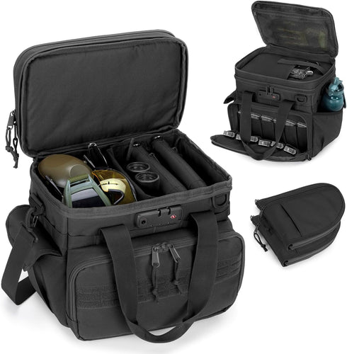 Tactical Gun Range Bag with 3 Pistol Capacity and TSA Lock, Duffle Bag with 2 Small Cases and Magazine Slots