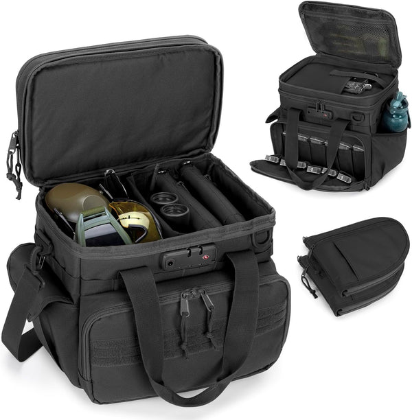 Tactical Gun Range Bag with 3 Pistol Capacity and TSA Lock, Duffle Bag with 2 Small Cases and Magazine Slots