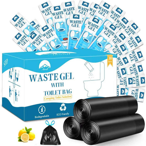 Portable Toilet Bags Poo Waste Gel Set, 30 Count 10 Gal Camping