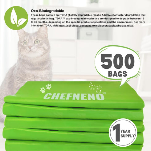 (500 (500 Cat Litter Waste Bags Biodegradable ct., Green) Bulk Dog Poop Bags with Easy Tie Handles Earth-Friendly