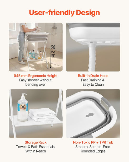 2 1 VEVOR Dog Bathtub, Elevated Dog Bath Tub, in Collapsible Pet Bathing Grooming Wash Station, Portable Foldable