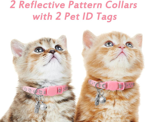 2 Pack Breakaway Cat Collars & Name Tags, Reflective Kitten Collar with Bell, Adjustable 7''-12'', Pet Supplies