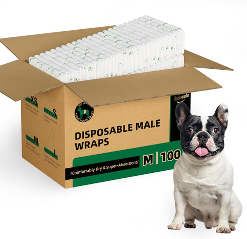 IMMCUTE Disposable Male Dog Diapers 100 Ct, Male Dog Wraps with Wetness