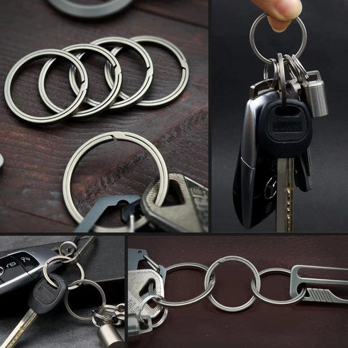 Side Pushing Titanium Key Rings for Key Carabiner, Quick Release EDC Split Rings for Heavy Duty Keychains