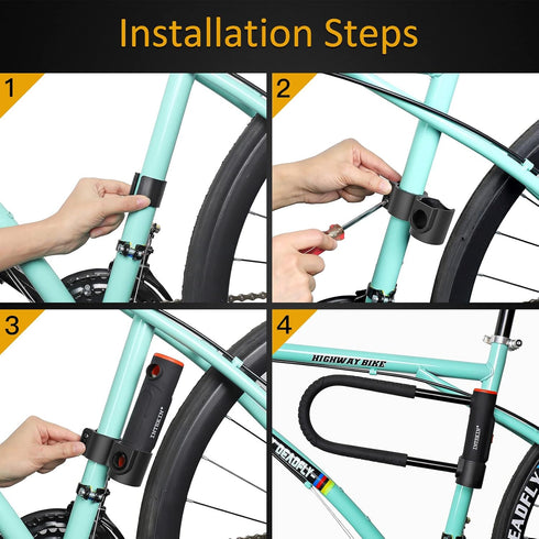 Heavy Duty Bike U Lock with 16mm U Lock and 5ft Length Security Cable, Sturdy Mounting Bracket for Bicycle, Motorcycle