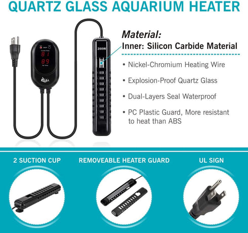 AQQA 200W Aquarium Heater for 45-80 Gallon Submersible Fish Tank, Suitable for Betta Fish