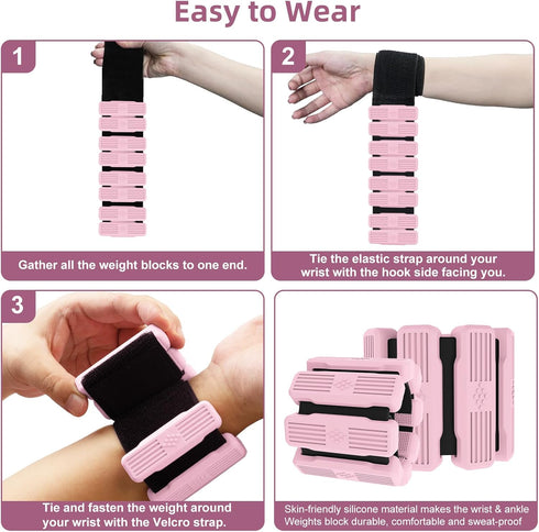 Pilates Wrist & Ankle Weights for Women, Adjustable Set of 2 (1Lbs Each) for Walking, Yoga, Dance