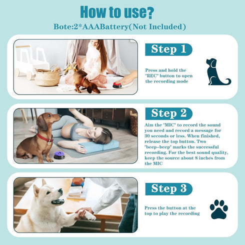 Dog Buttons for Communication, 8 Dog Talking Button Set, 30s Voice Recording, Pet Speech Training Buzzers with Stickers