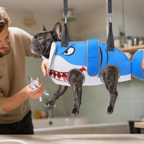 Hammock Trimming/Clipping, Dog Grooming for Small Dogs Cats, Cute Shark Design Dog Hanging Harness for Nail Pet Sling