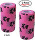 Vet Wrap Tape (Pink with Paw Prints) (2 Pack) (2 Inch x 15 feet) Self Adhesive Cohesive Bandage for Pets