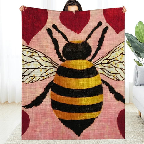 PALNKART Cozy 40x50in Bee Hearts Warm Decorative Blanket for Sofa Bed Travel Camping Chair, Soft Flannel Fabric, All