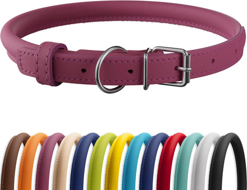 CollarDirect Rolled Leather Dog Collar, Soft Padded Round Puppy Collar, Handmade Genuine Leather in 13 Colors (8-11