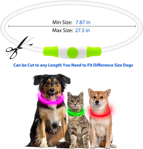 Flashseen LED Dog Collar, USB Rechargeable Glowing Lighted Collar, Cuttable Water-Resistant TPU Safety Collar
