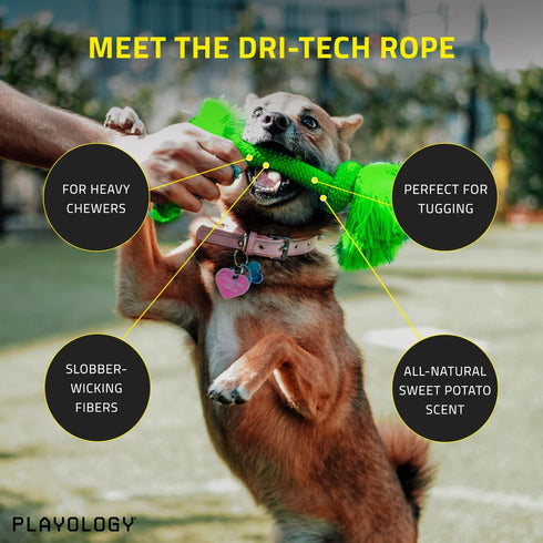 Playology Dri Tech Rope Dog Chew Toy - Large Breeds (35lbs & up), All-Natural Sweet Potato Scented, Easy to Clean