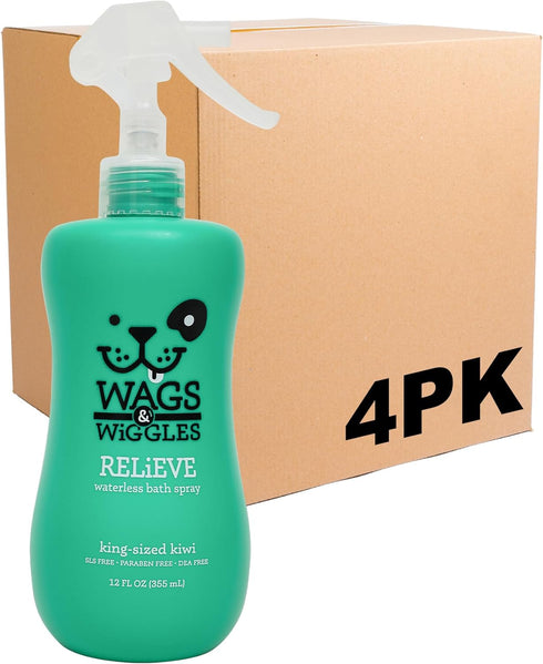 Wags & Wiggles Anti-Itch Spray for Dogs, Waterless Dry Shampoo for Sensitive Skin, Kiwi Scent, 12 Ounces