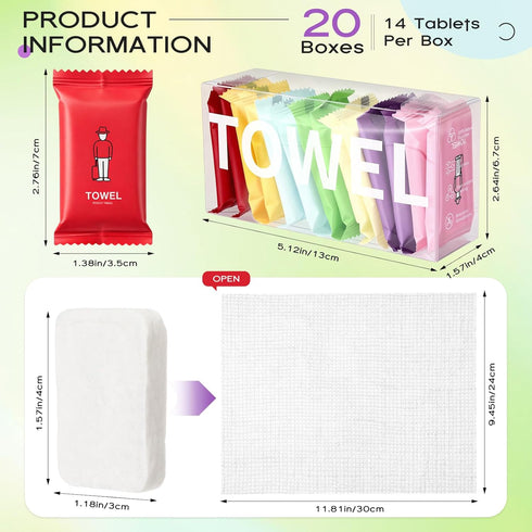 280 Count 9.5x12 Inches Hosuly Disposable Compressed Towels Tablets Bulk Soft Colorful Face Compressed Towels Compact