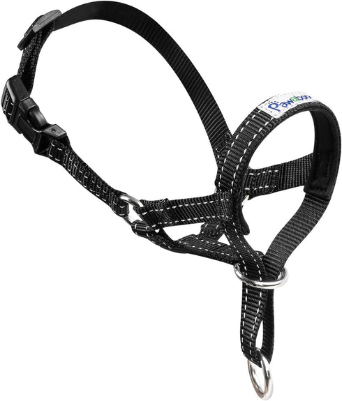 Pawaboo Dog Muzzle, Adjustable Head Halter Collar, Reflective Nylon, Anti-Biting Control, Small Size, Black