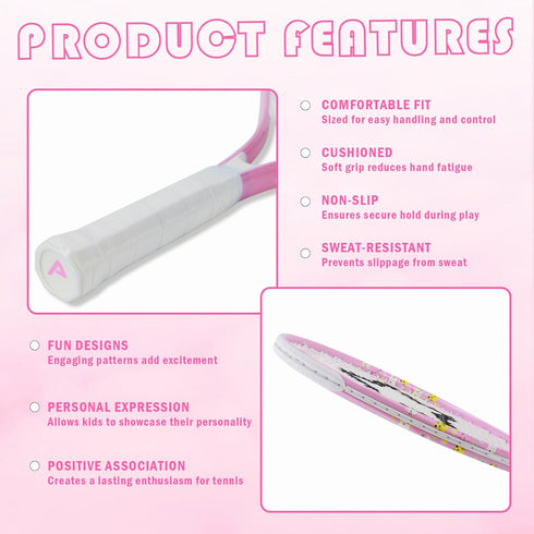 LITIAN Pink Tennis Racket for Kids 2-10 Years Old - Lightweight and Durable 17”19”21”23”25” for Beginners
