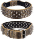 Hoot PU Leather Adjustable Spiked Studded Dog Collar 2" Wide 31 Spikes (S(Neck 17"-20"), Golden)