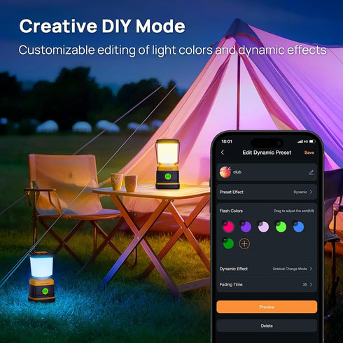 1000LM, 2700K-6500K 16 Dimmable Consciot Smart RGBTW Battery Powered LED Lantern with APP Control, Tunable White
