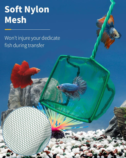 Pawfly Aquarium Fish Net with Braided Metal Handle, Square Net with Soft Fine Mesh for Cleaning Fish Tanks