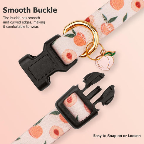 Handmade Dog Collar for Small Medium Large Dogs, White Peach with Pendant, Ideal for Girl and Boy Dogs