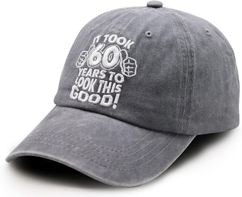 Vintage 60th Birthday Gifts Baseball Cap, Funny Adjustable Washed Cotton Hat for Men Women Dad Mom