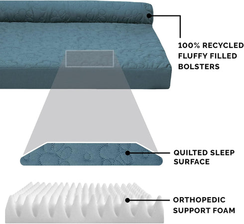 Furhaven Orthopedic Dog Bed for Large/Medium Dogs, Removable Bolsters & Washable Cover, Pinsonic Quilted Paw, Bluestone