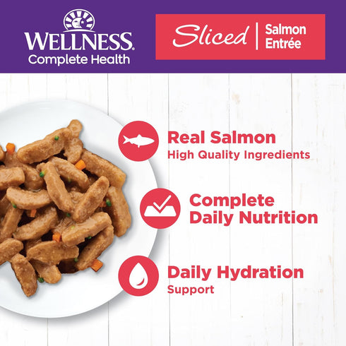 Wellness Complete Health Natural Grain Free Wet Canned Cat Food, Sliced Salmon Entree, 3 oz (Pack of 24)