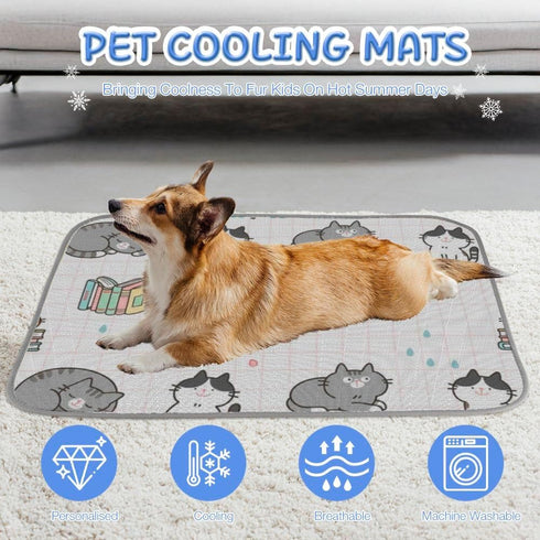 imiBBWQu Summer 27" 22" Cooling Mat for Dogs Cute Cats Grey White Dog Colling Mat Washable Beach Cooling Pad Pet Bed