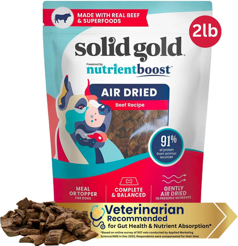 Solid Gold Air Dried Dog Food Toppers for Picky Eaters, Healthy Dog Treats Made with Real Beef, 2 lb
