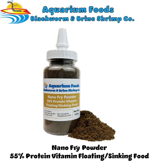 Aquatic Foods Inc. 55% Guppies...3.3oz Nano Fry Powder, Protein Vitamin Rich Floating/Slow Sinking Powdered Fry Growth