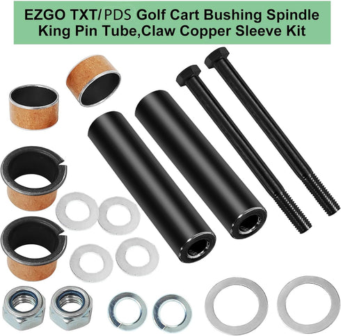 Golf Cart Spindle Bushings Kit for EZGO TXT/PDS 2001-UP Gas & Electric, Includes Spindle, King Pin Tubes, Copper Sleeves