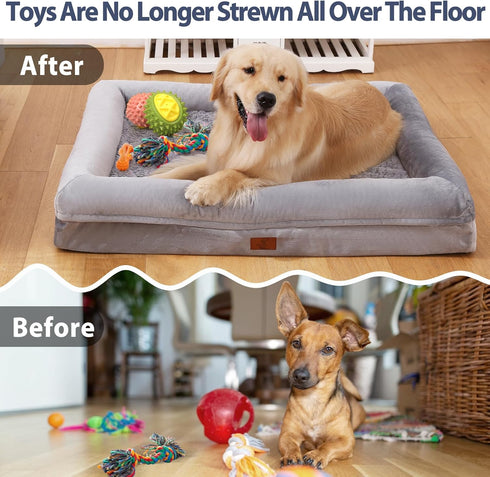 Small Orthopedic Dog Bed with Waterproof Cover, Removable Memory Foam Bolster, Soft Sofa Bed with Nonskid Bottom