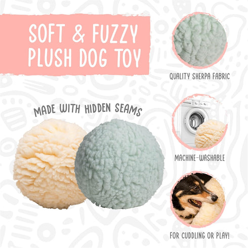 8" HuggleHounds Plush Ball Dog Toy - Fuzzy Round Ball Dog Toy with Soft Fleece, Durable Stuffed Plush for Small